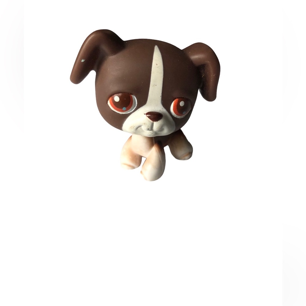 Littlest Pet Shop LPS #287 Boxer Puppy Dog Chocolate White Brown Eyes Red Magnet